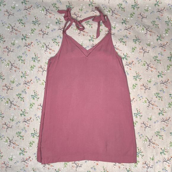 TopShop Overall Mini Dress Mauve Sz 6 Pinafore Apron V-Neck Sleeveless Buttons - Picture 3 of 6